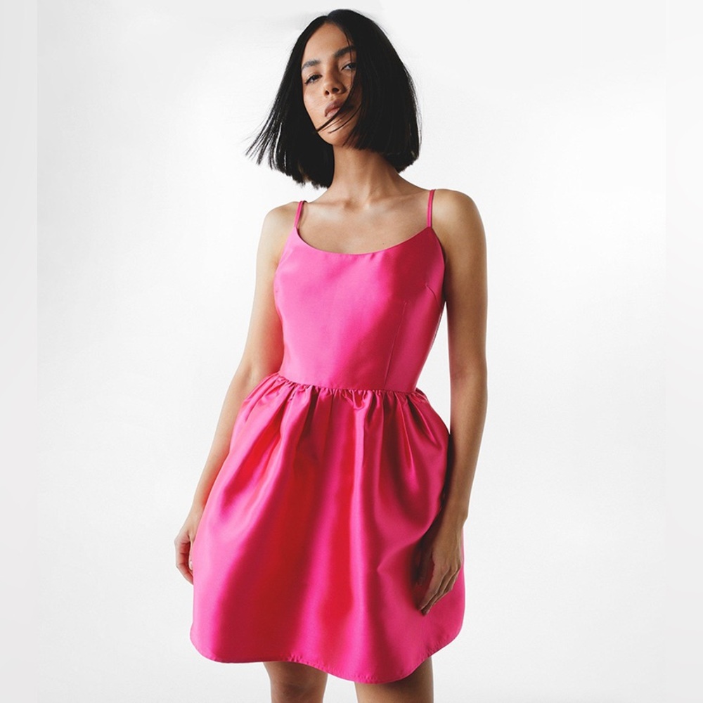 Nasty Gal Structured Satin Twill Mini Skater Dress Hot Pink Size US 4